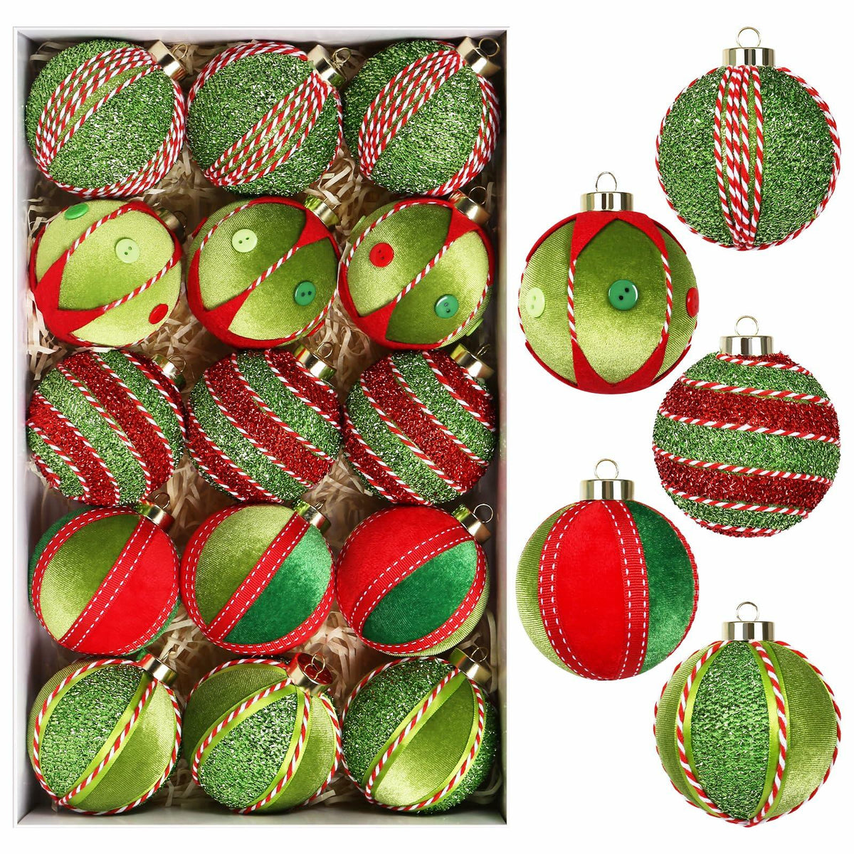 Adornos de bolas de Navidad SY Super Bang, 15 piezas, rojo y verde, 80 mm