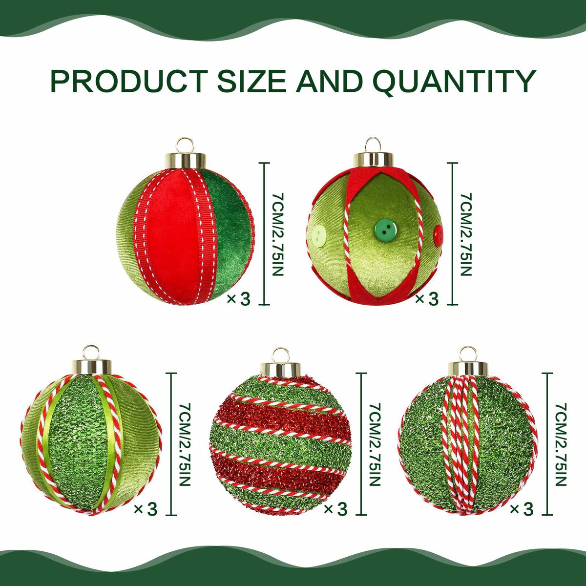 Adornos de bolas de Navidad SY Super Bang, 15 piezas, rojo y verde, 80 mm