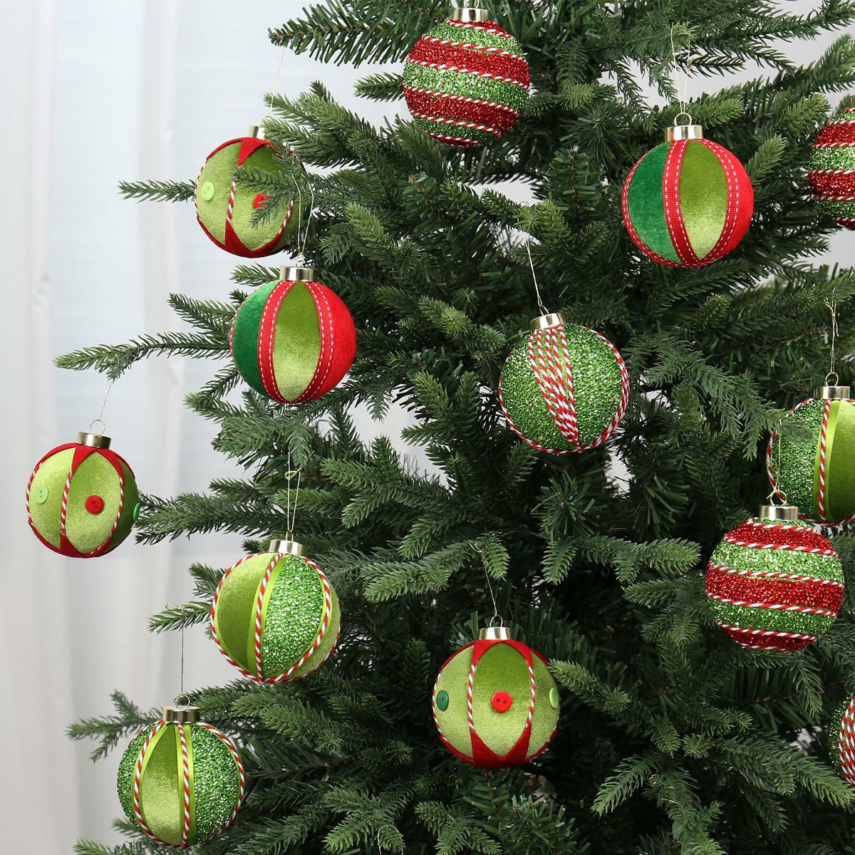 Adornos de bolas de Navidad SY Super Bang, 15 piezas, rojo y verde, 80 mm