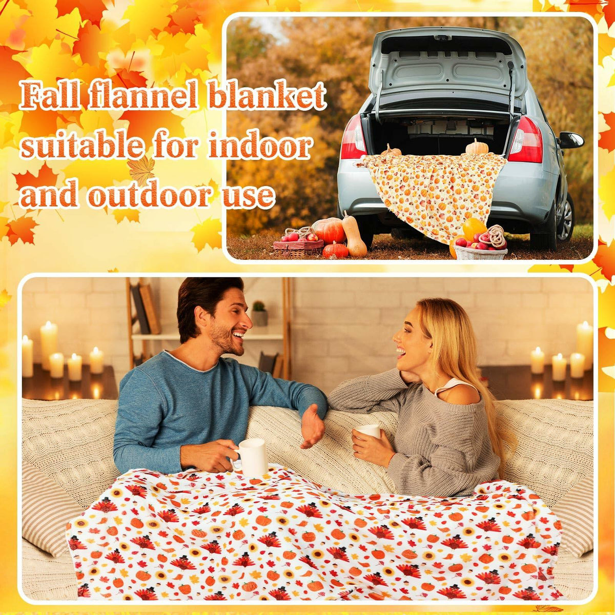 Manta de forro polar sherpa Fanfanwin, 2 piezas, diseño de calabaza, 51x59, multicolor, otoño