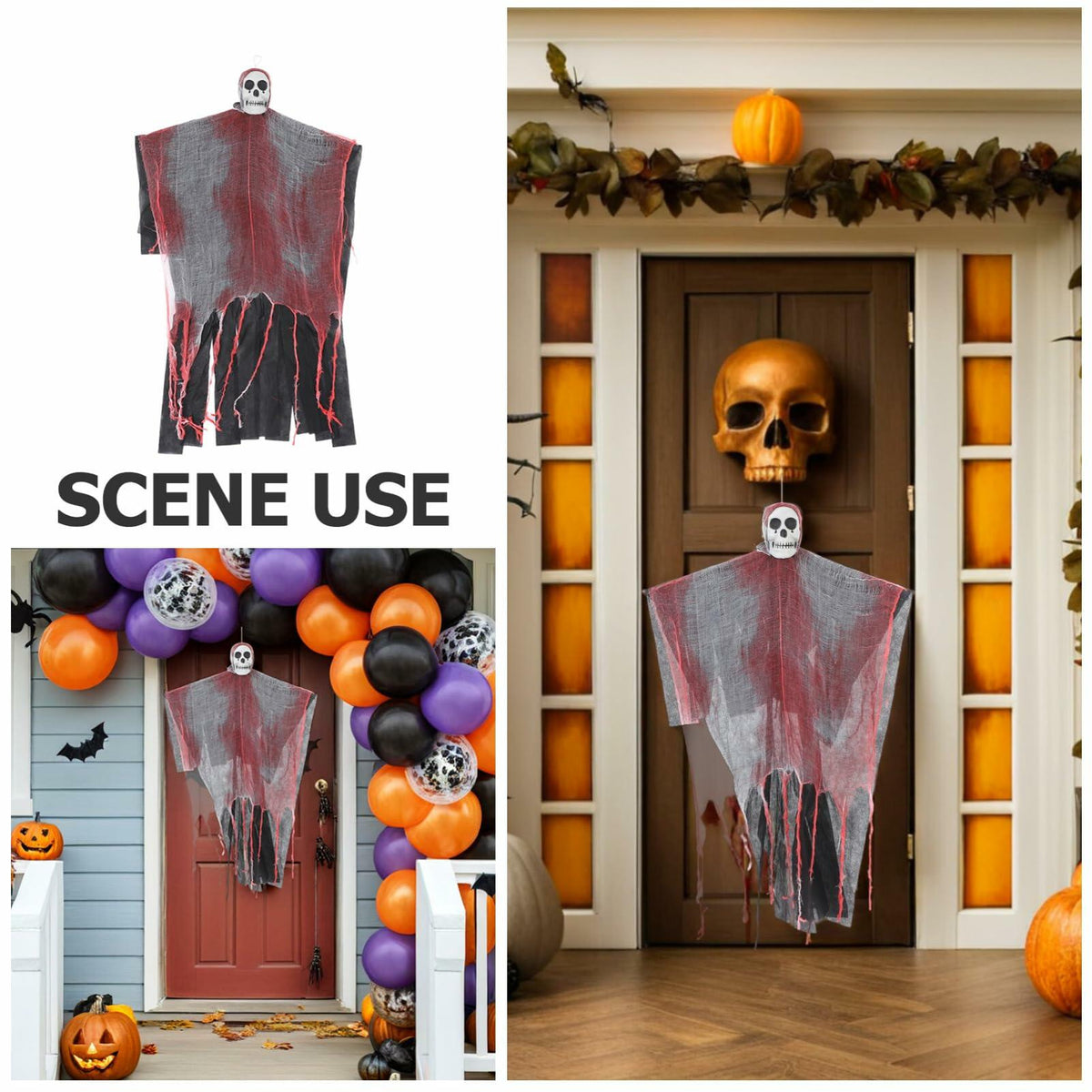 Decoraciones de Halloween de fantasmas colgantes LED STOBAZA de 33.4" de la Parca