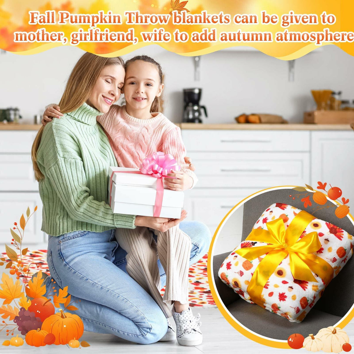 Manta de forro polar sherpa Fanfanwin, 2 piezas, diseño de calabaza, 51x59, multicolor, otoño