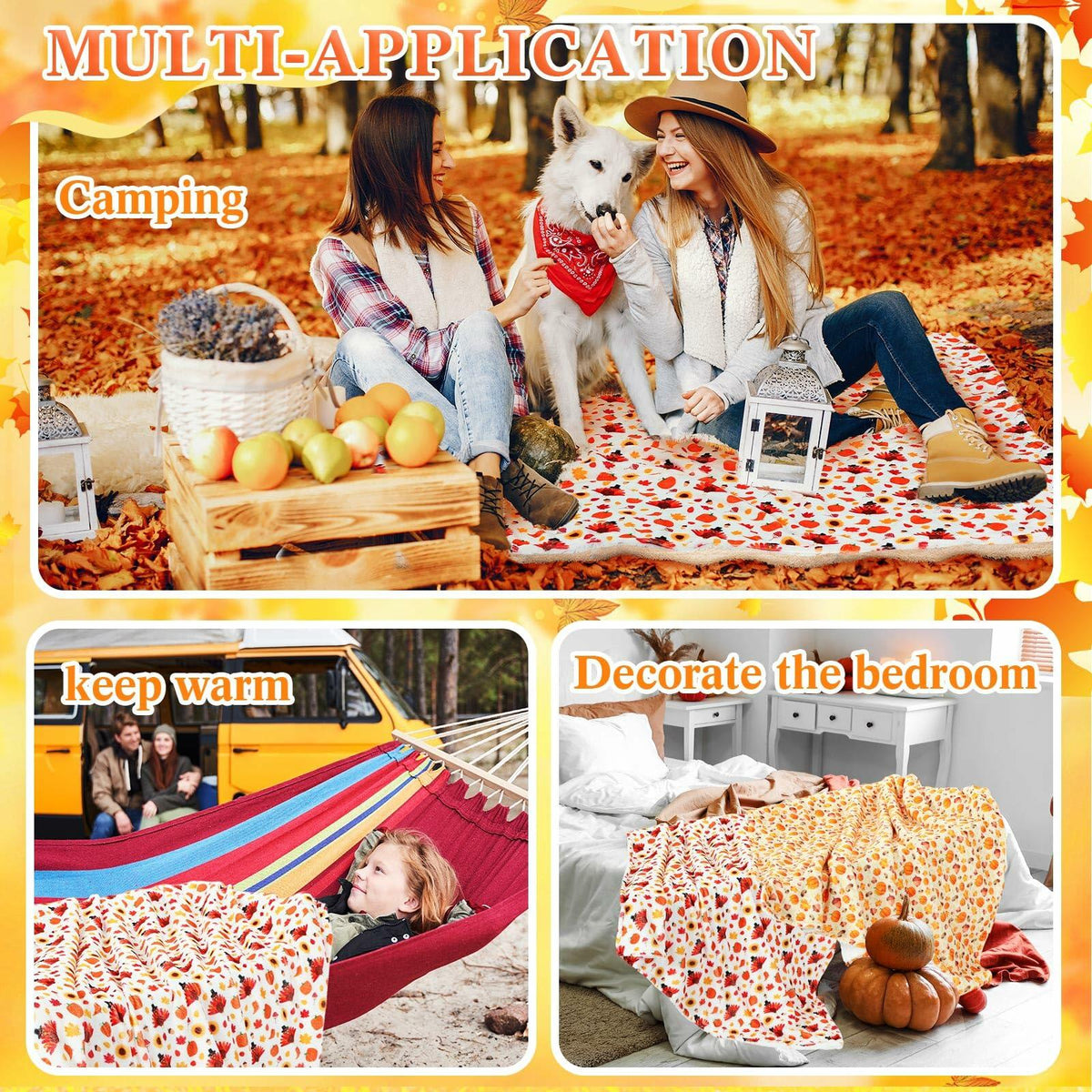 Manta de forro polar sherpa Fanfanwin, 2 piezas, diseño de calabaza, 51x59, multicolor, otoño