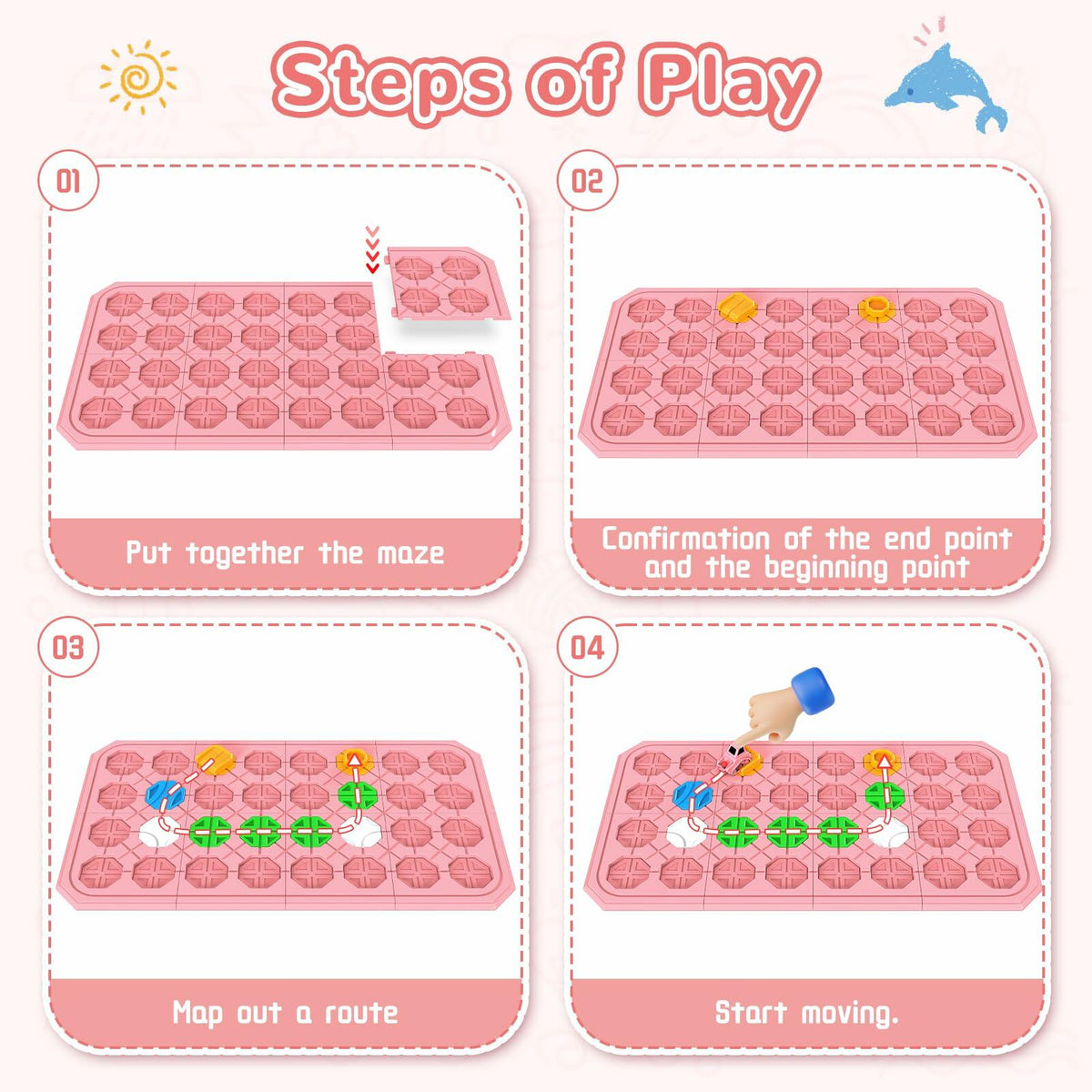 fygurso Logic Road Builder - Juego de rompecabezas STEM, juguete de lógica para desarrollar el cerebro, color rosa, 32 piezas