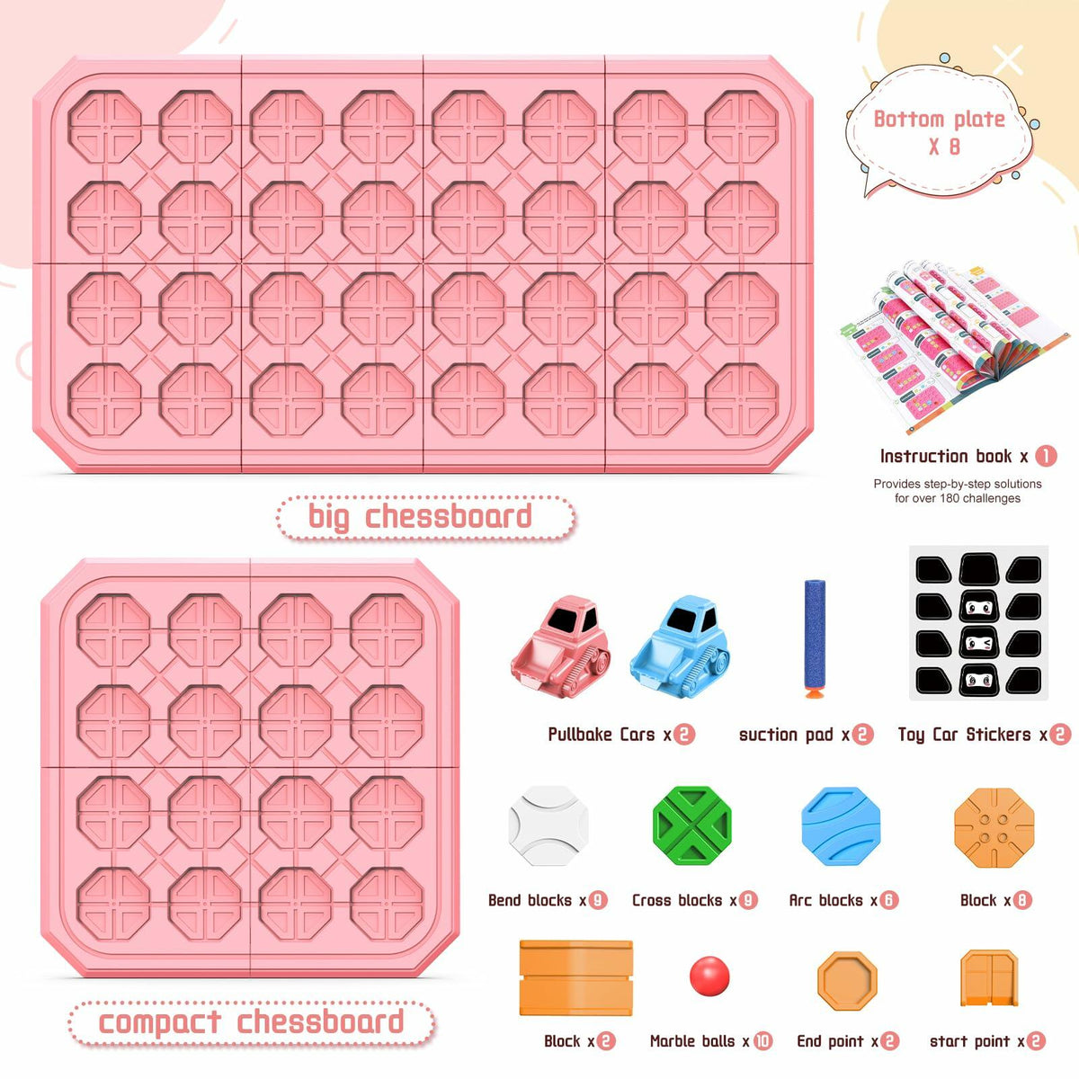 fygurso Logic Road Builder - Juego de rompecabezas STEM, juguete de lógica para desarrollar el cerebro, color rosa, 32 piezas