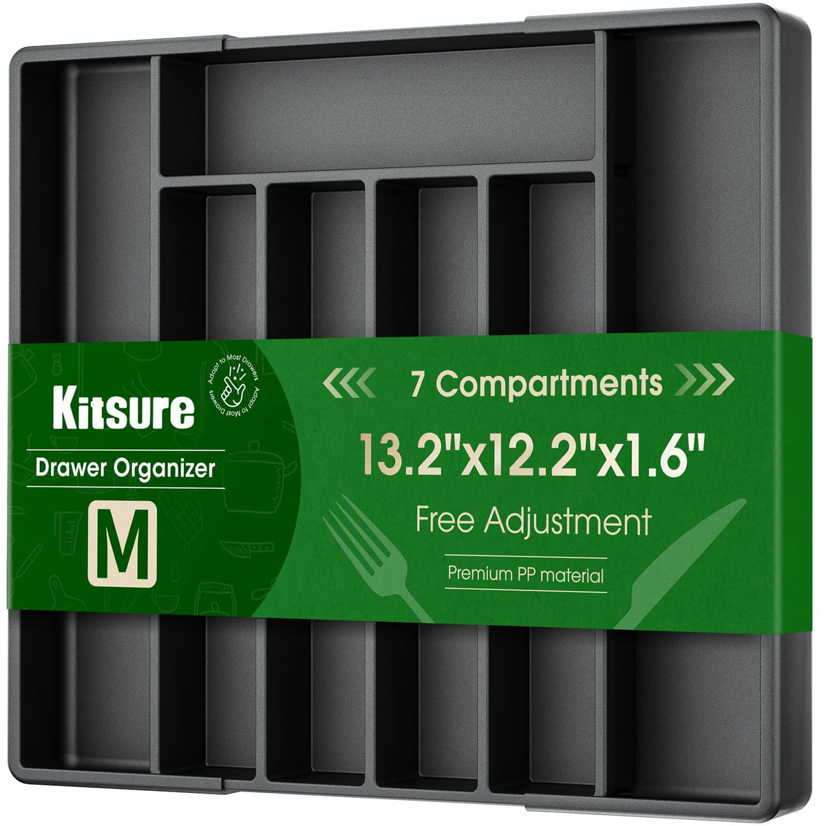 Organizador de cubiertos expandible para cajón Kitsure, 7 compartimentos, negro, 13.2x12.2x1.6