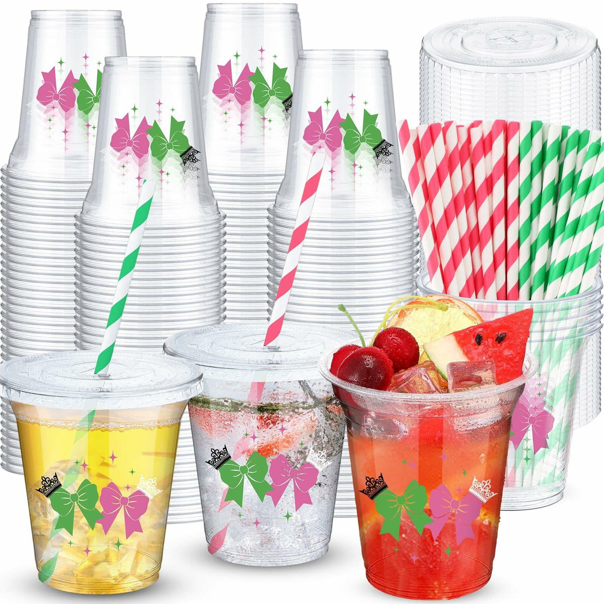 Paquete de 150 vasos de plástico de 12 oz Baderke para fiesta de princesa bruja, color rosa y verde