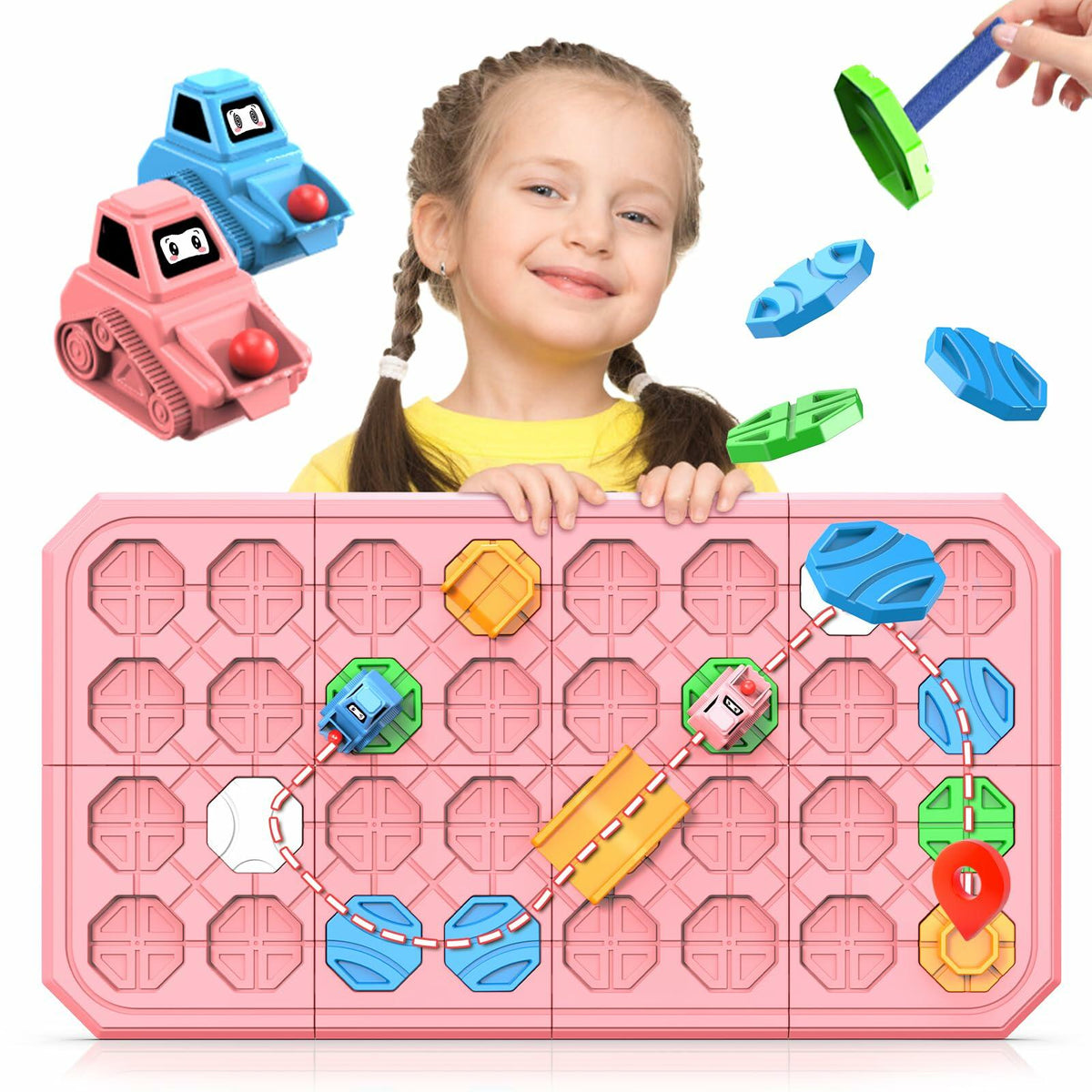 fygurso Logic Road Builder - Juego de rompecabezas STEM, juguete de lógica para desarrollar el cerebro, color rosa, 32 piezas