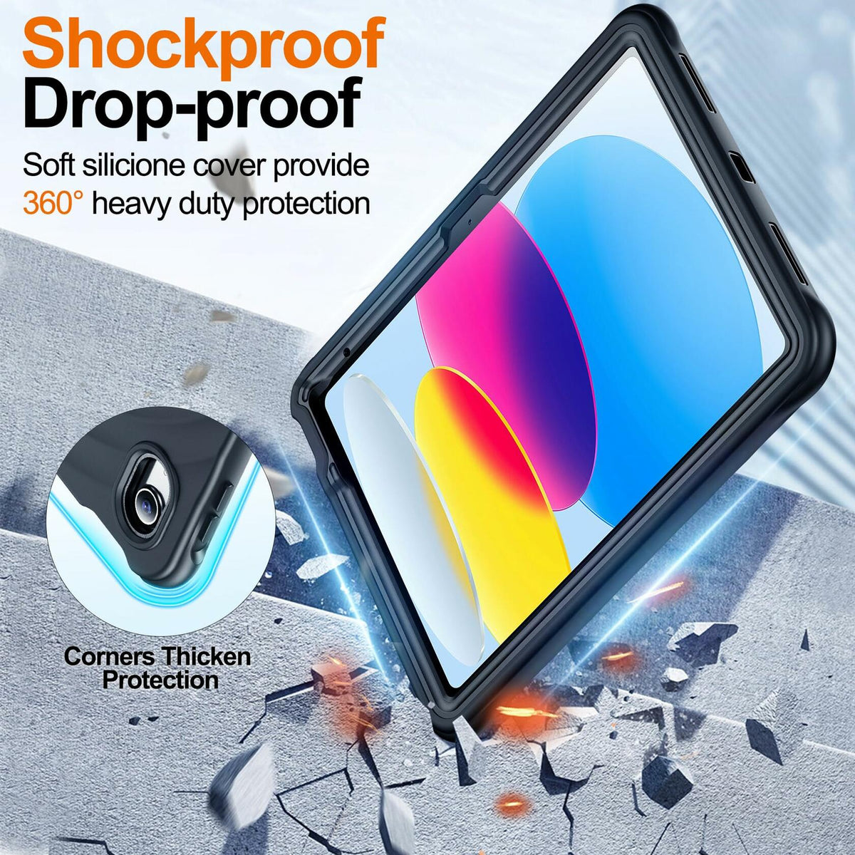 Funda Temdan para iPad de 11.ª gen. de 11"/10.ª gen. de 10,9", soporte giratorio de 360°, correa de mano, negra