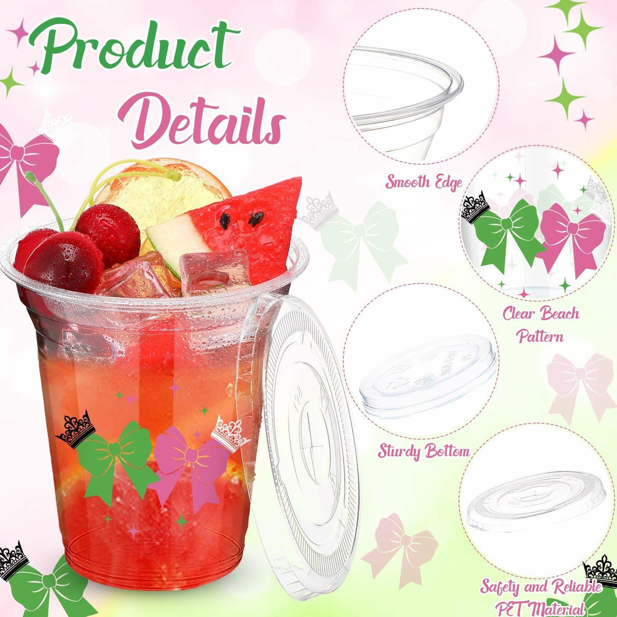 Paquete de 150 vasos de plástico de 12 oz Baderke para fiesta de princesa bruja, color rosa y verde
