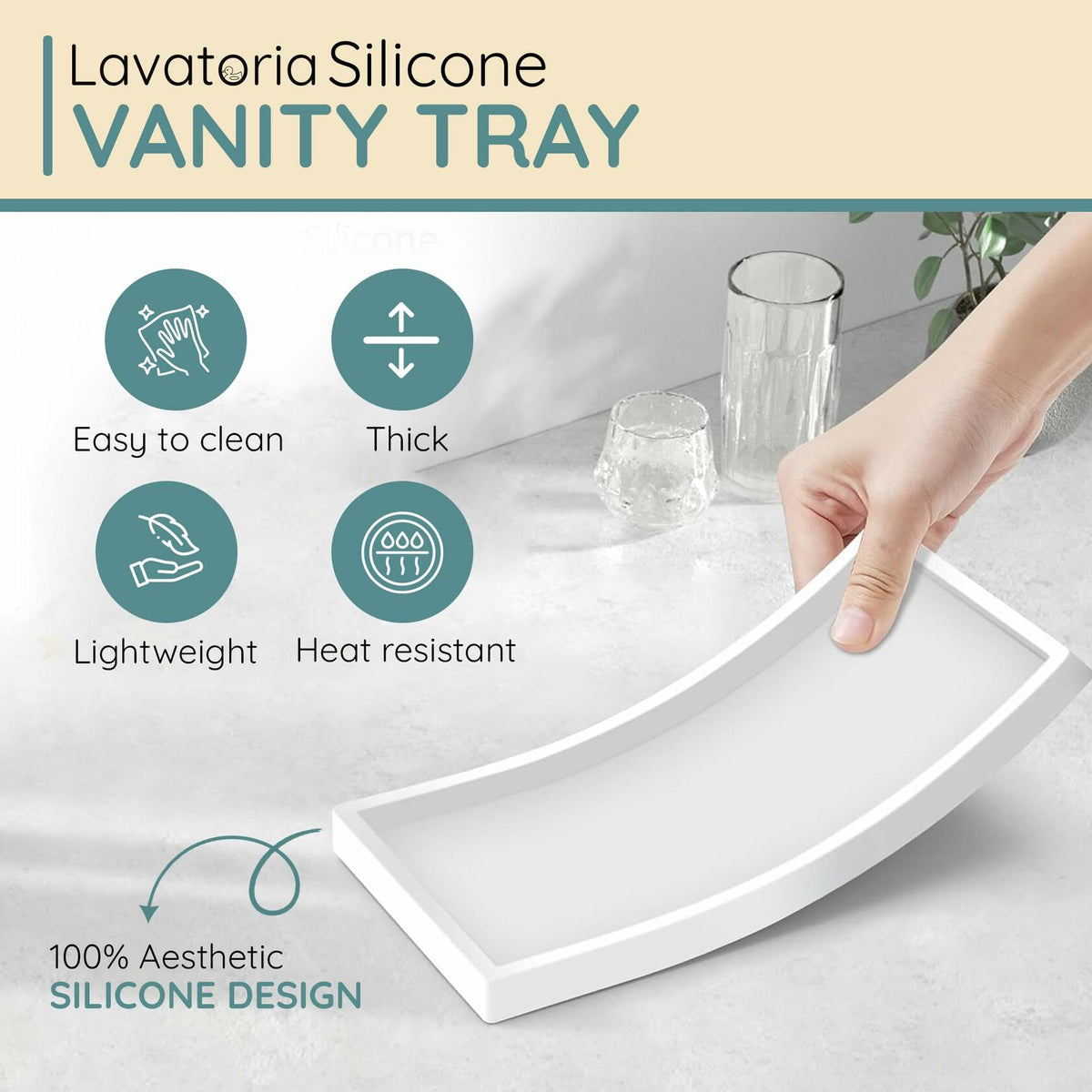 Bandeja de silicona para encimera Lavatoria, organizador de baño pequeño de 2 piezas, blanco