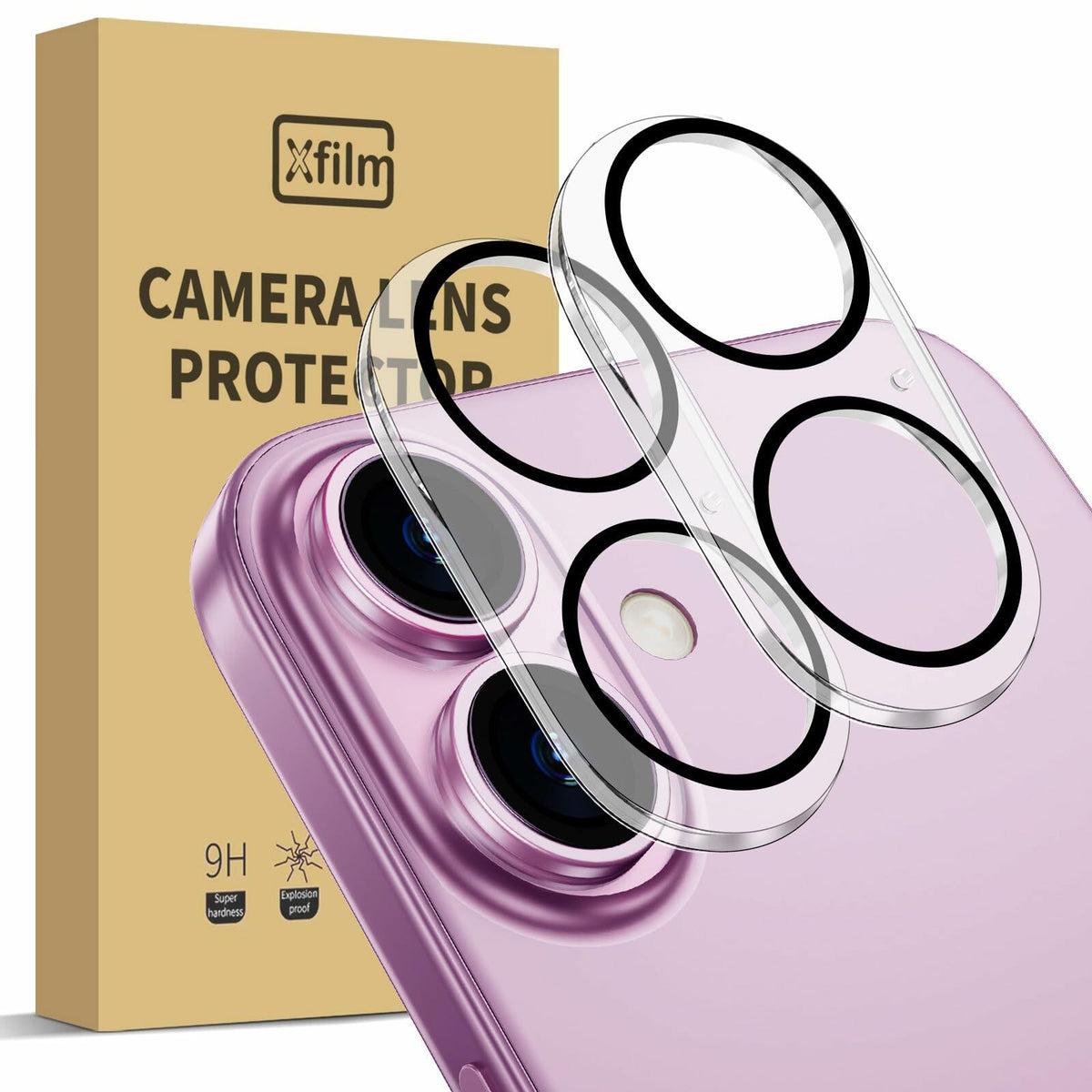 Protector de lente de cámara Xfilm para iPhone 16 y 16 Plus, cubierta de vidrio templado 9H