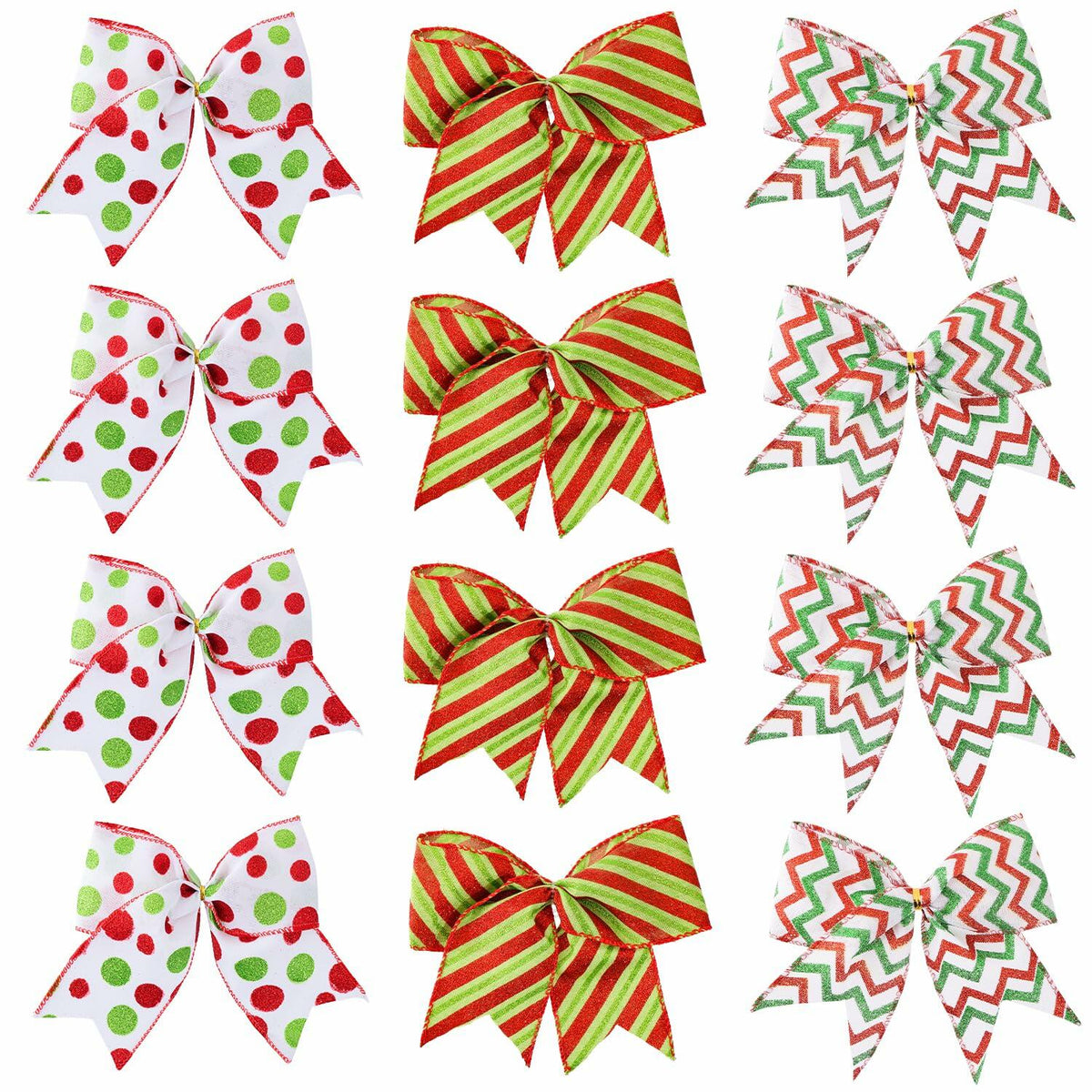 PEMIDA 12 lazos de Navidad con rayas onduladas de 5 pulgadas, puntos rojos y verdes