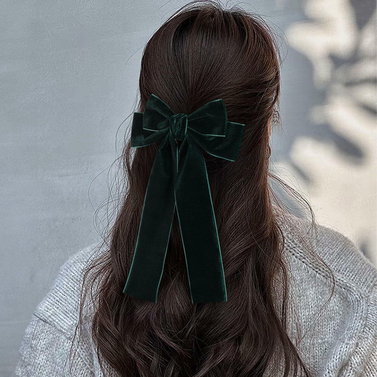 Pinzas para el cabello con lazo de terciopelo Miroksh, verde oscuro, 2 unidades, 5.5 pulgadas