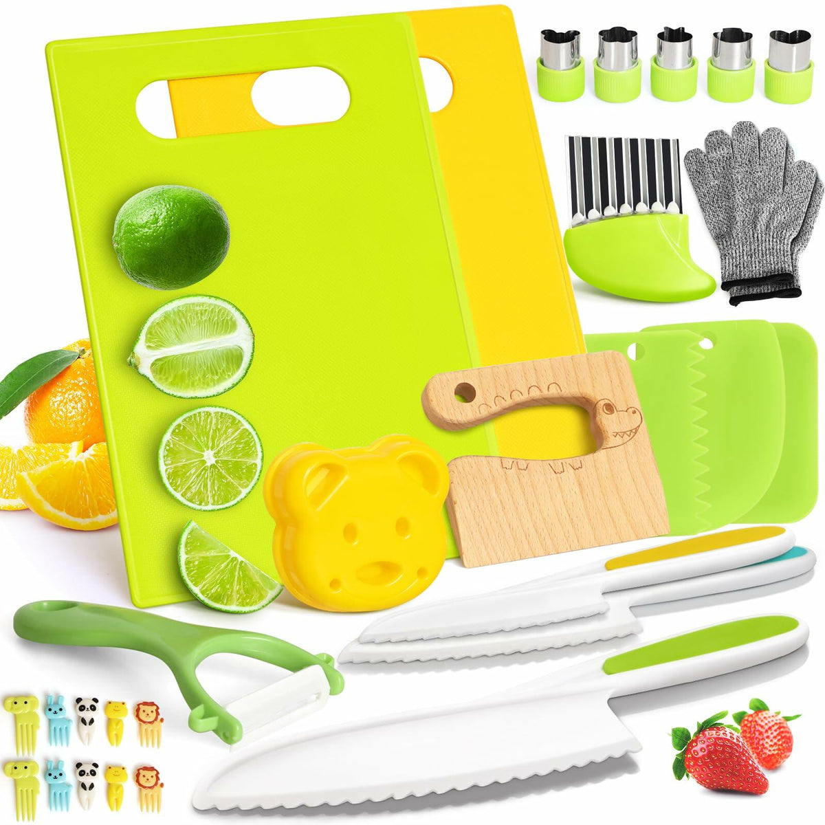 Juego de 28 cuchillos de cocina para niños Suhctuptx, seguros, color cocodrilo