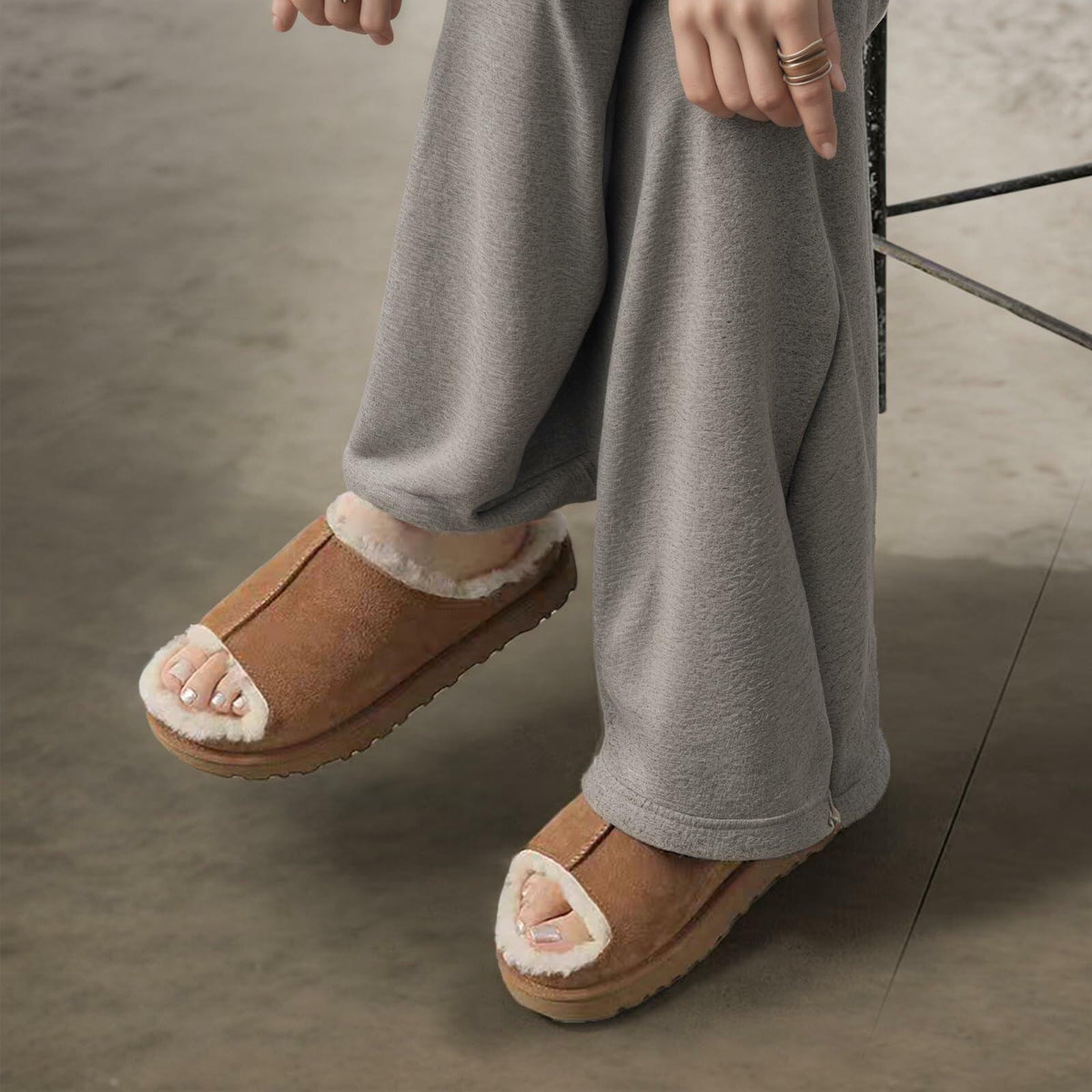 Sandalias tipo chancla para mujer QXV, punta abierta, sin cordones, color marrón, talla 8