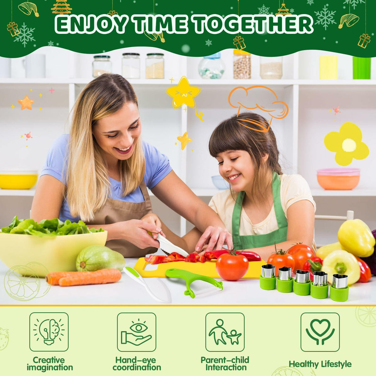 Juego de 28 cuchillos de cocina para niños Suhctuptx, seguros, color cocodrilo