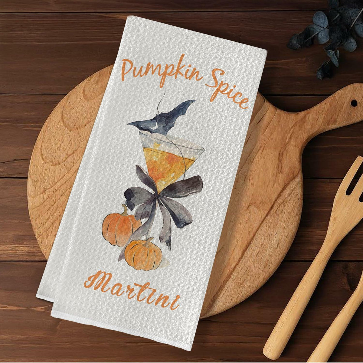 Paños de cocina de poliéster para Halloween con diseño de martini de calabaza de SereneHanctuary, 16x24 pulgadas