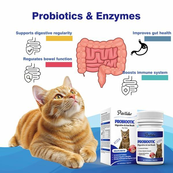 Probióticos PetriTailor Pro para gatos, enzimas digestivas, prebióticos, apoyo digestivo e inmunológico