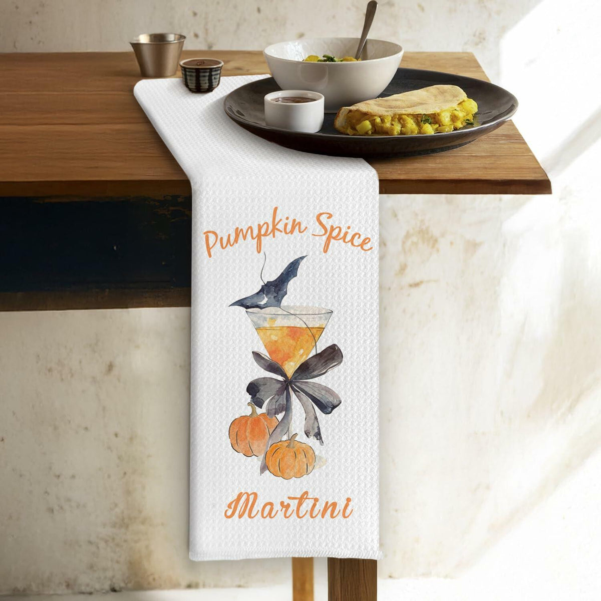 Paños de cocina de poliéster para Halloween con diseño de martini de calabaza de SereneHanctuary, 16x24 pulgadas