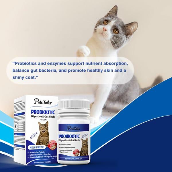 Probióticos PetriTailor Pro para gatos, enzimas digestivas, prebióticos, apoyo digestivo e inmunológico