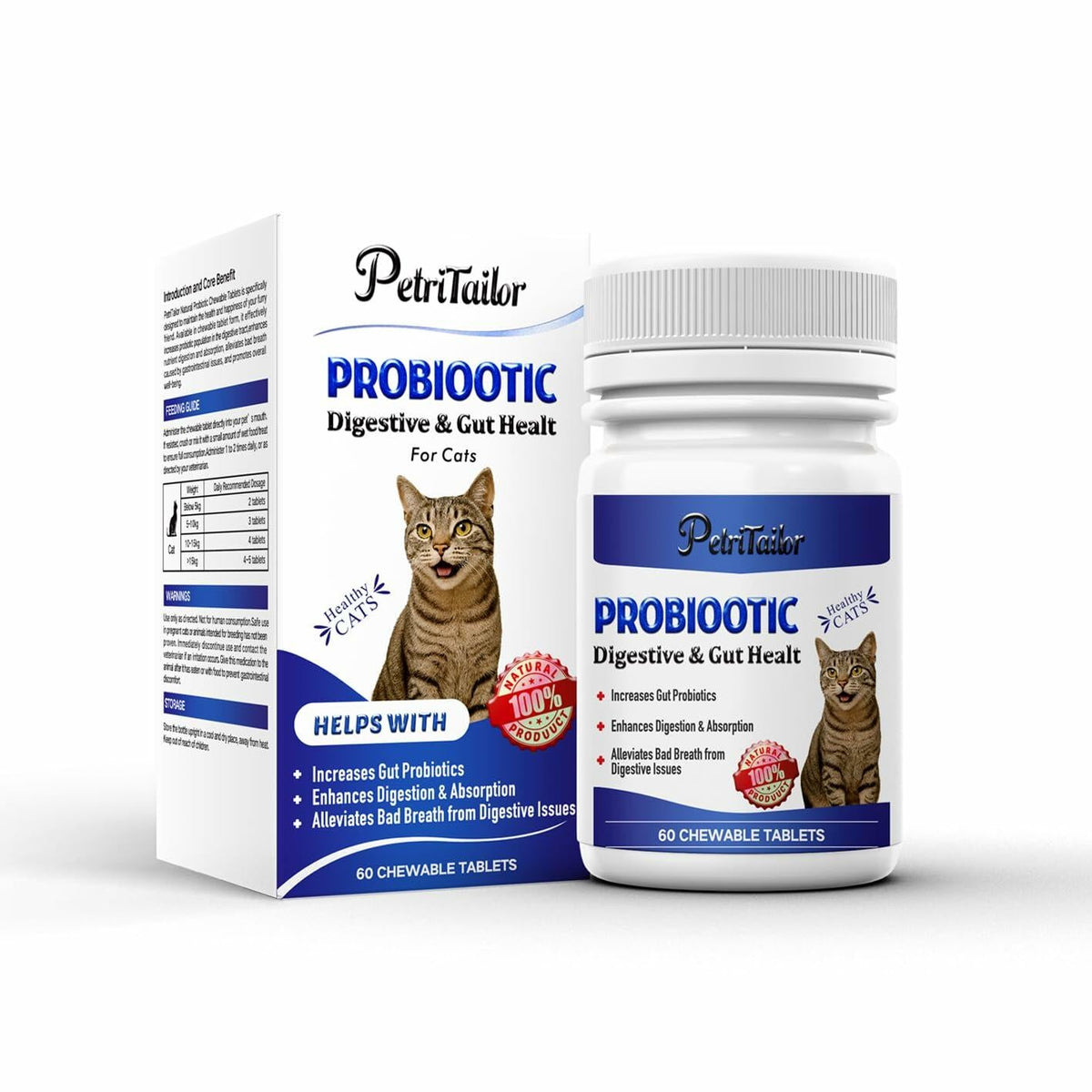Probióticos PetriTailor Pro para gatos, enzimas digestivas, prebióticos, apoyo digestivo e inmunológico