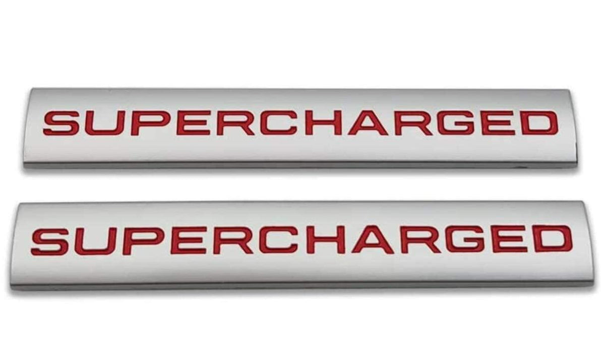ChezMax 2 piezas adhesivo emblema de coche 3D en relieve Supercharged plateado rojo