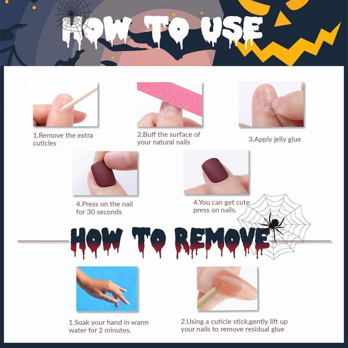 HPYFOI Uñas postizas de Halloween, forma de ataúd largo, diseño de Ghostface en blanco y negro, 24 piezas