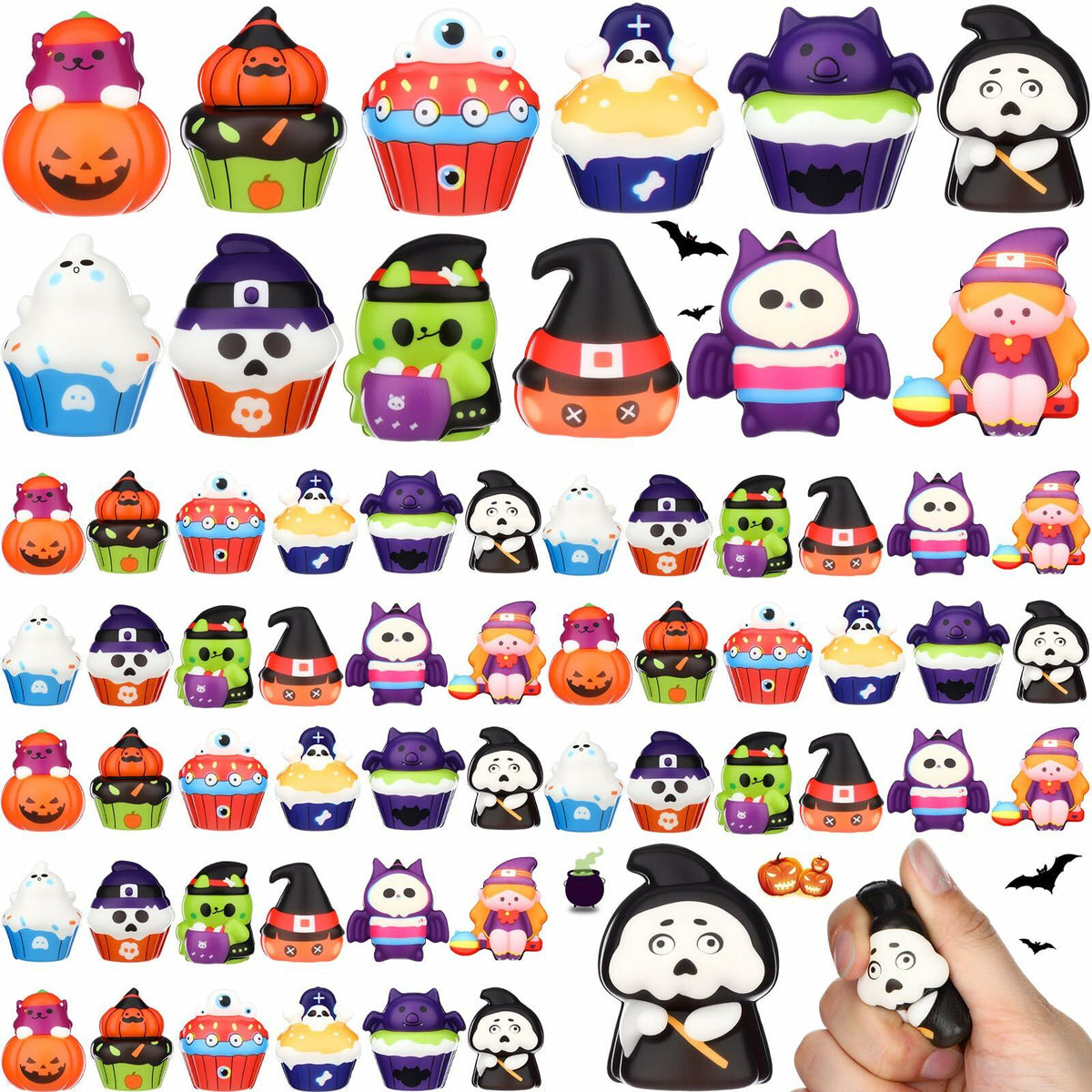 Juguetes antiestrés de Halloween Halloscume, paquete de 48 unidades, fantasmas suaves de PU de ascenso lento