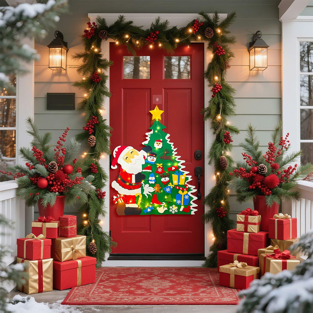 Set de árbol de Navidad de fieltro para manualidades JUN-ELECTRON, 3.2 pies, verde, con adornos y luces