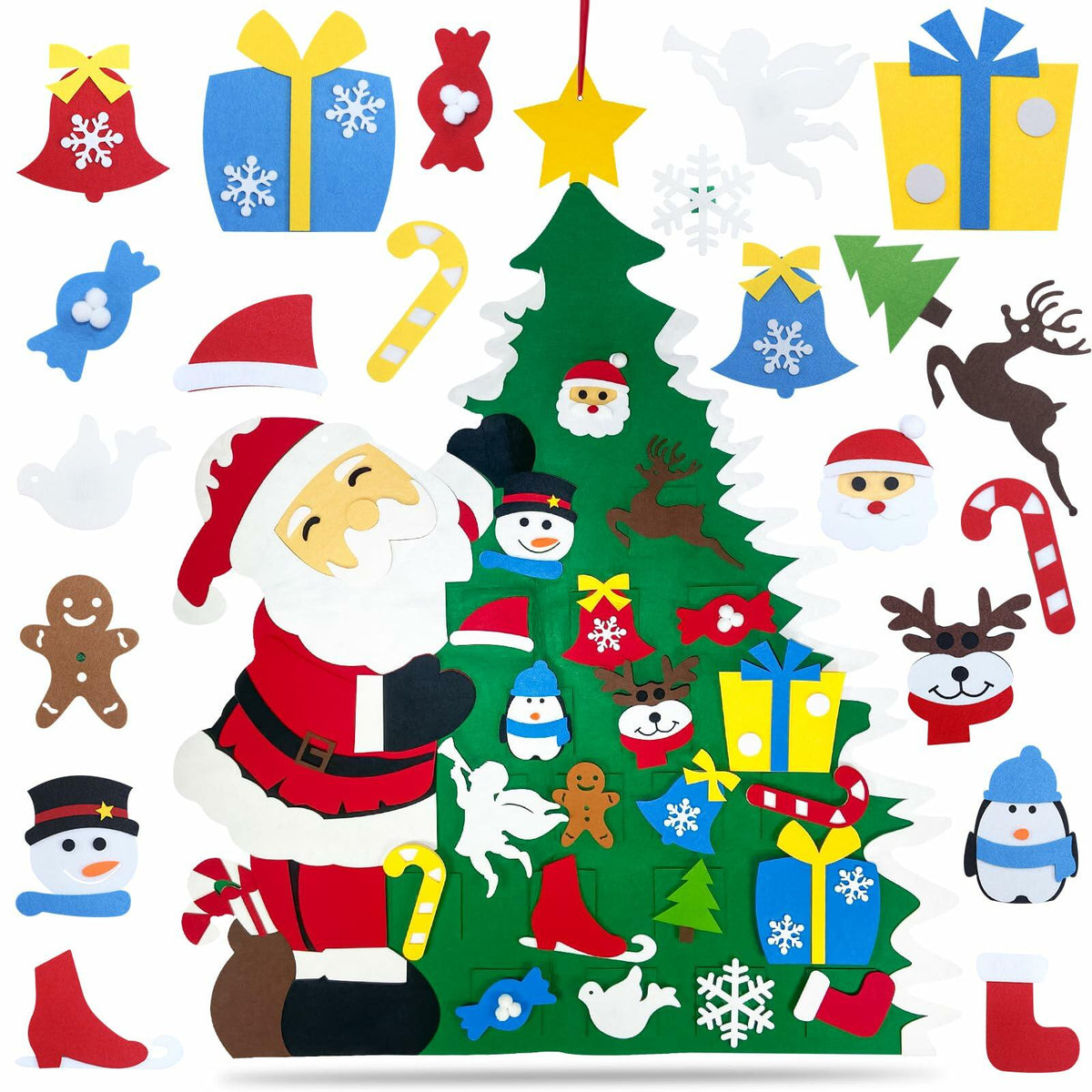Set de árbol de Navidad de fieltro para manualidades JUN-ELECTRON, 3.2 pies, verde, con adornos y luces