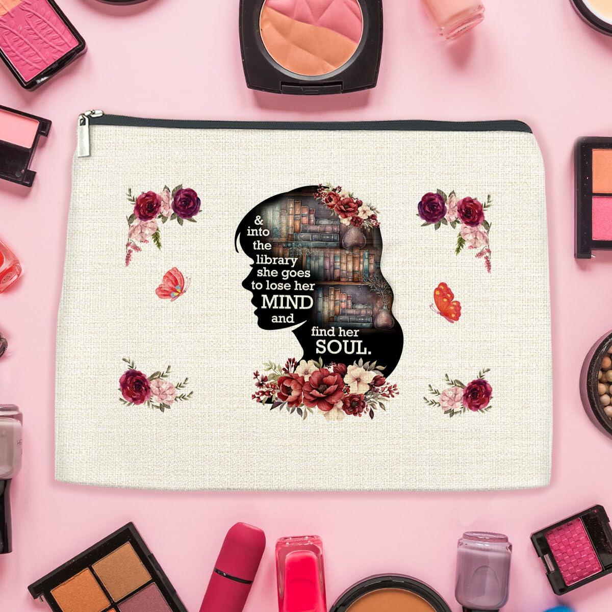 Neceser de maquillaje Soiceu para bibliotecarios y amantes de los libros, estuche cosmético policromado