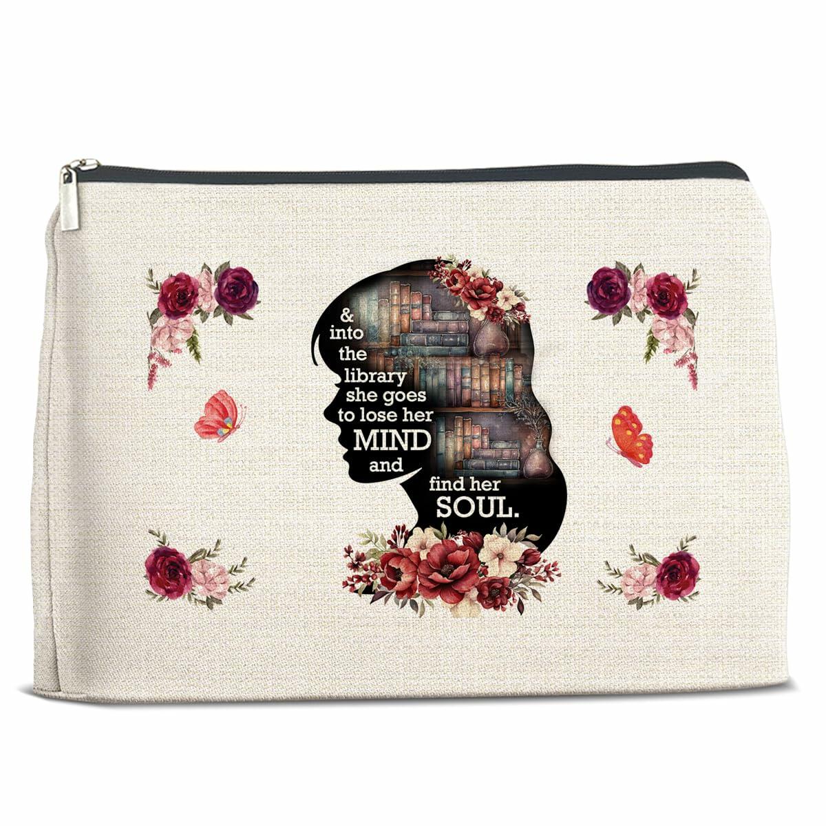 Neceser de maquillaje Soiceu para bibliotecarios y amantes de los libros, estuche cosmético policromado