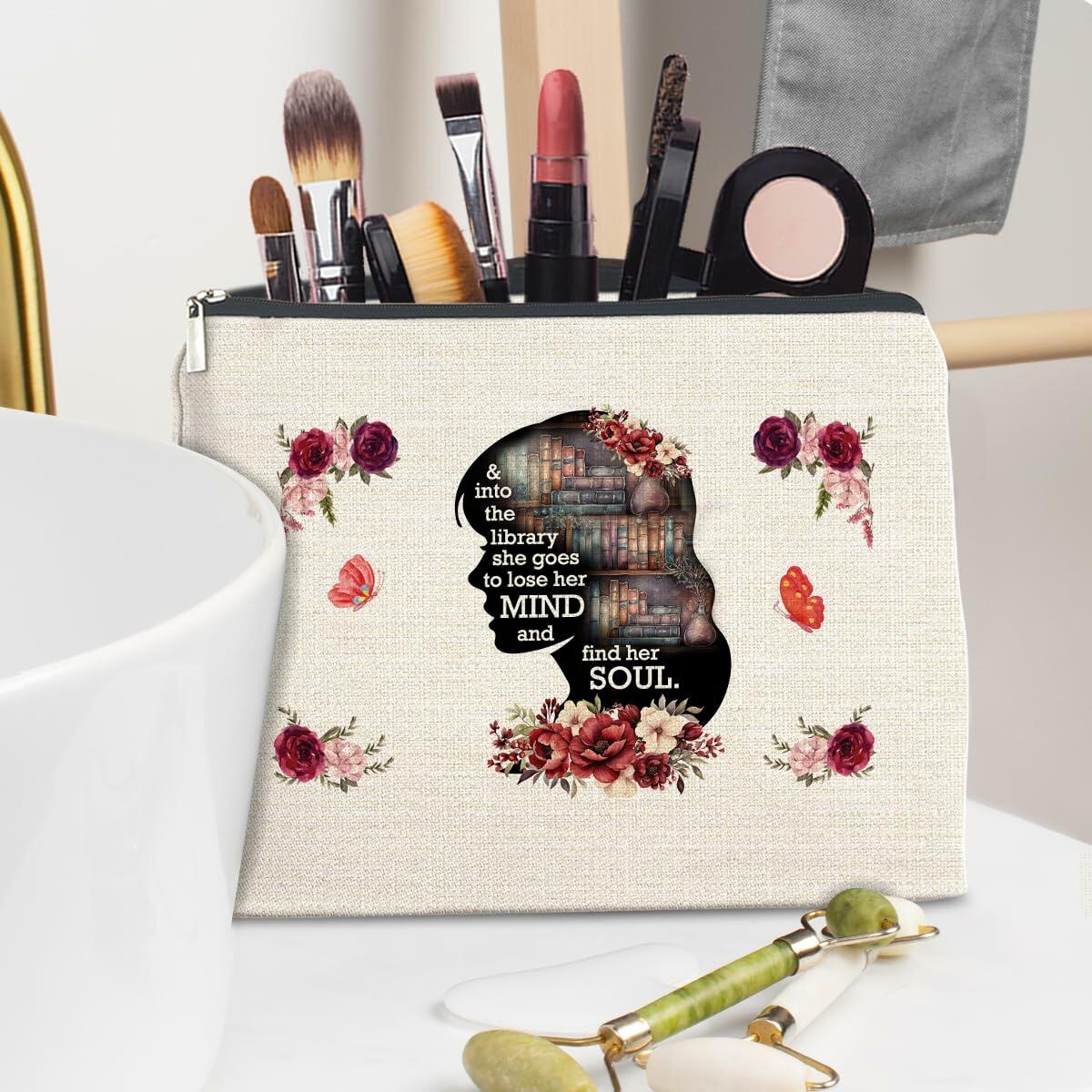 Neceser de maquillaje Soiceu para bibliotecarios y amantes de los libros, estuche cosmético policromado