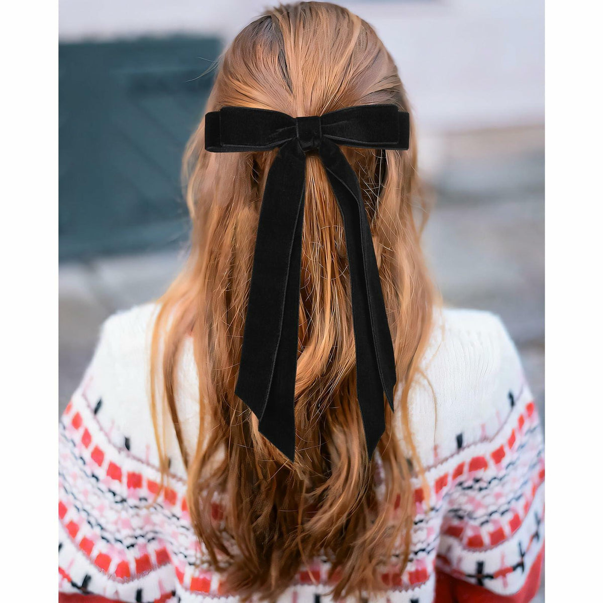 Aileam 2 piezas de lazos de terciopelo negro para el cabello, pinzas con cinta y soporte de metal para cola de caballo