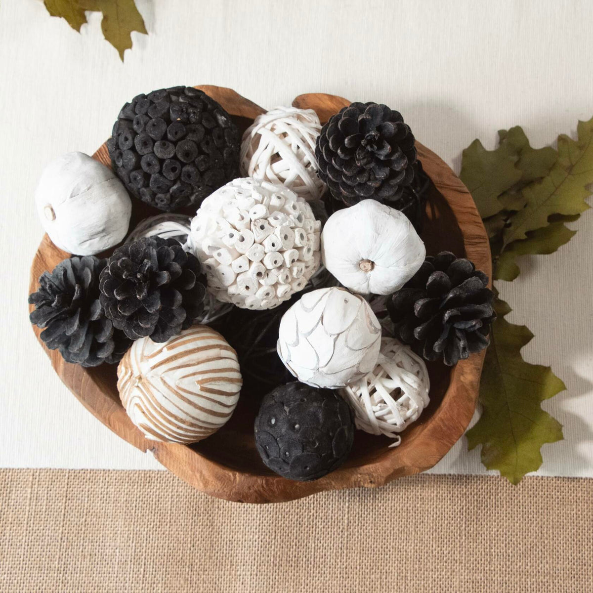ANDALUCA Natural Tones Vase & Bowl Mini Pumpkins Pinecone Balls Black White