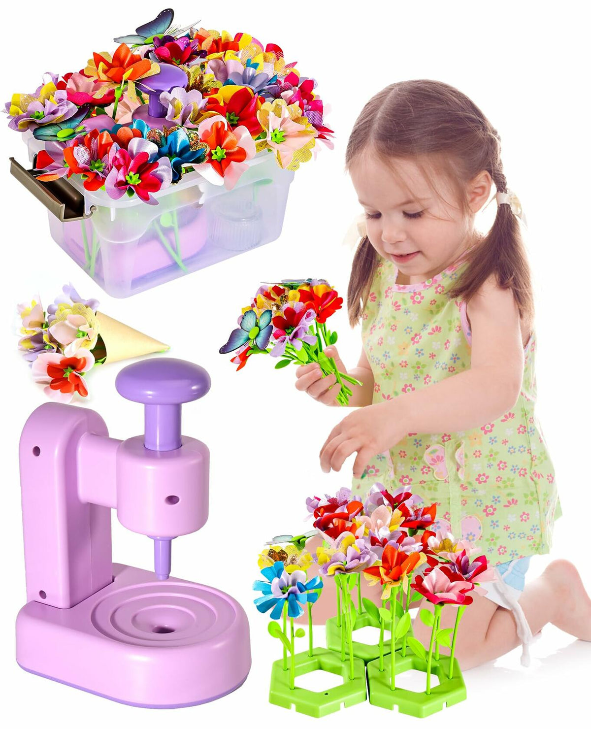 Kit de manualidades de ramos de flores de tela Maylatte para niñas de 4 a 8 años con caja