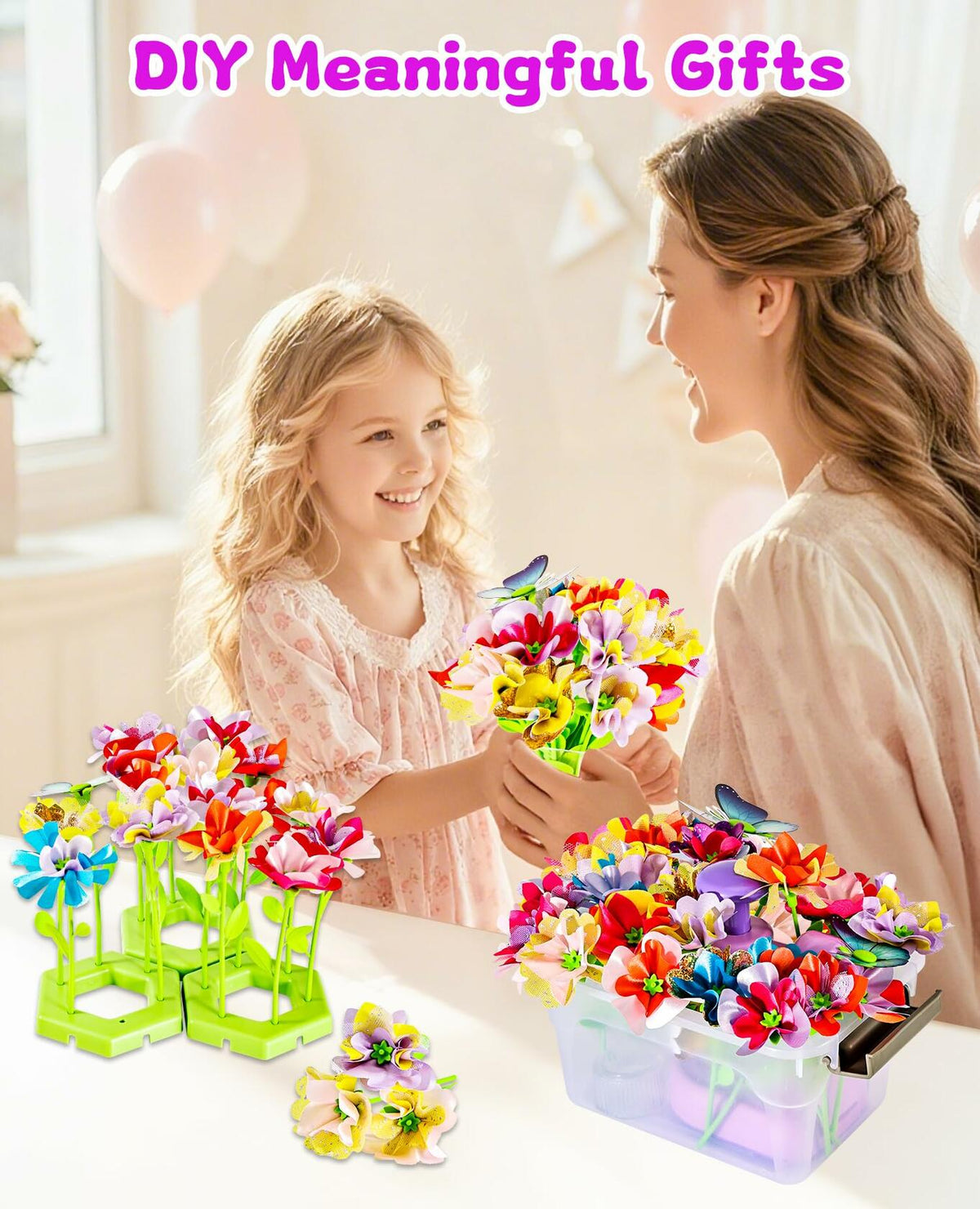 Kit de manualidades de ramos de flores de tela Maylatte para niñas de 4 a 8 años con caja