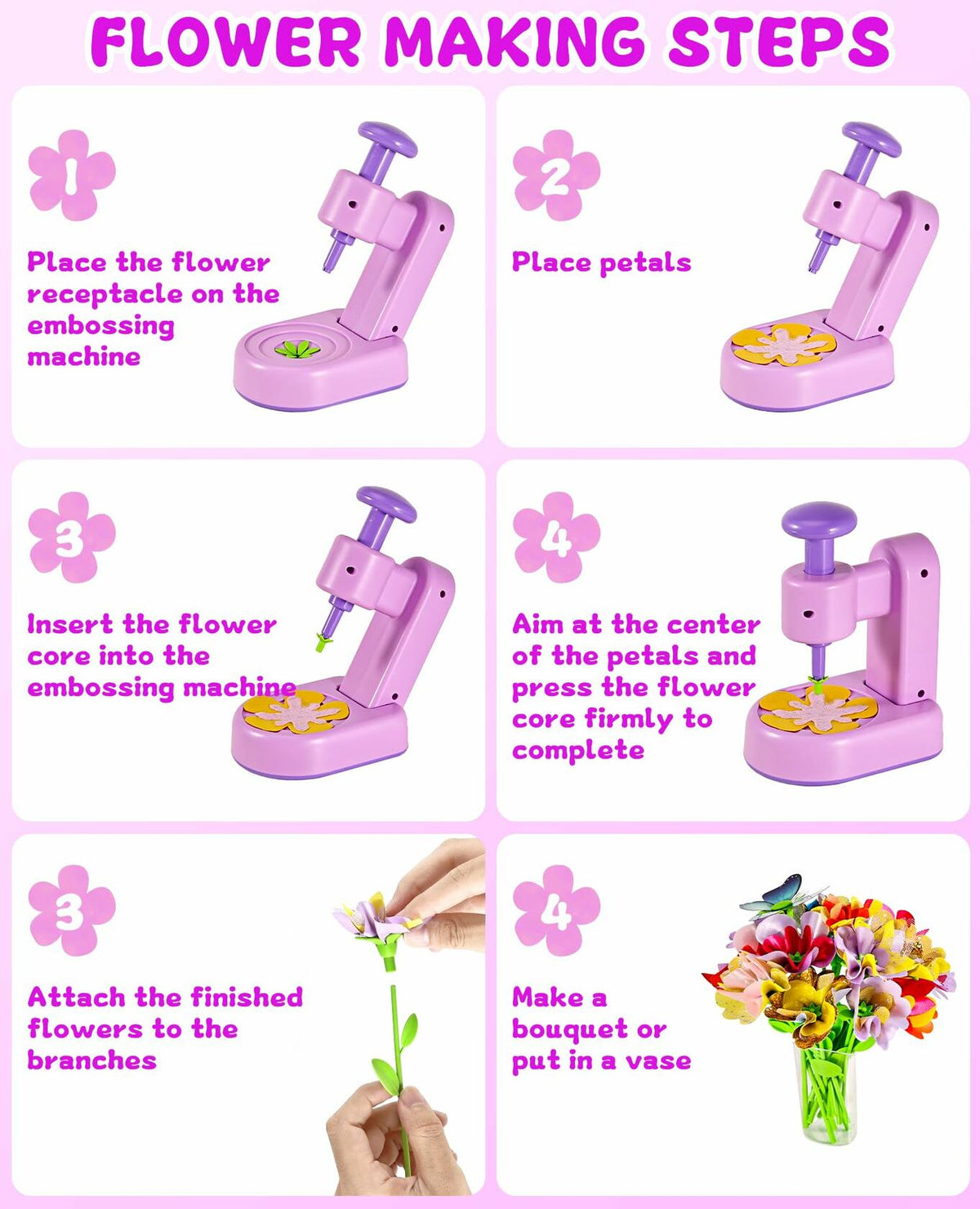 Kit de manualidades de ramos de flores de tela Maylatte para niñas de 4 a 8 años con caja