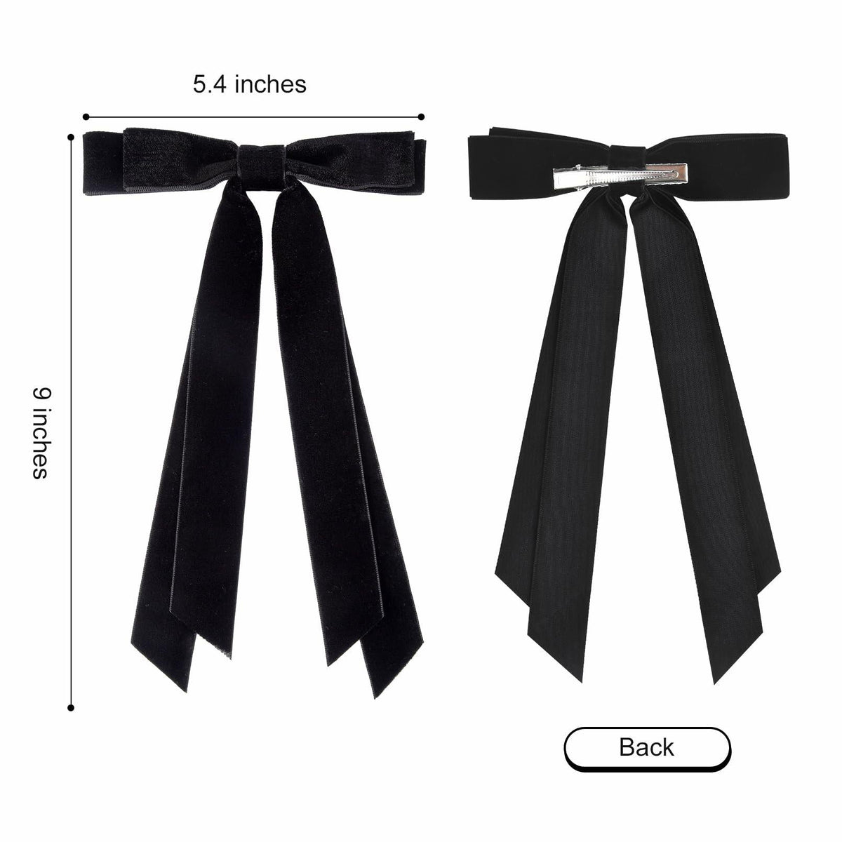Aileam 2 piezas de lazos de terciopelo negro para el cabello, pinzas con cinta y soporte de metal para cola de caballo