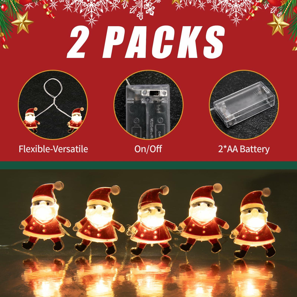 Joygoods Paquete de 2 luces de hadas de 7 pies y 20 LED a pilas, color blanco cálido