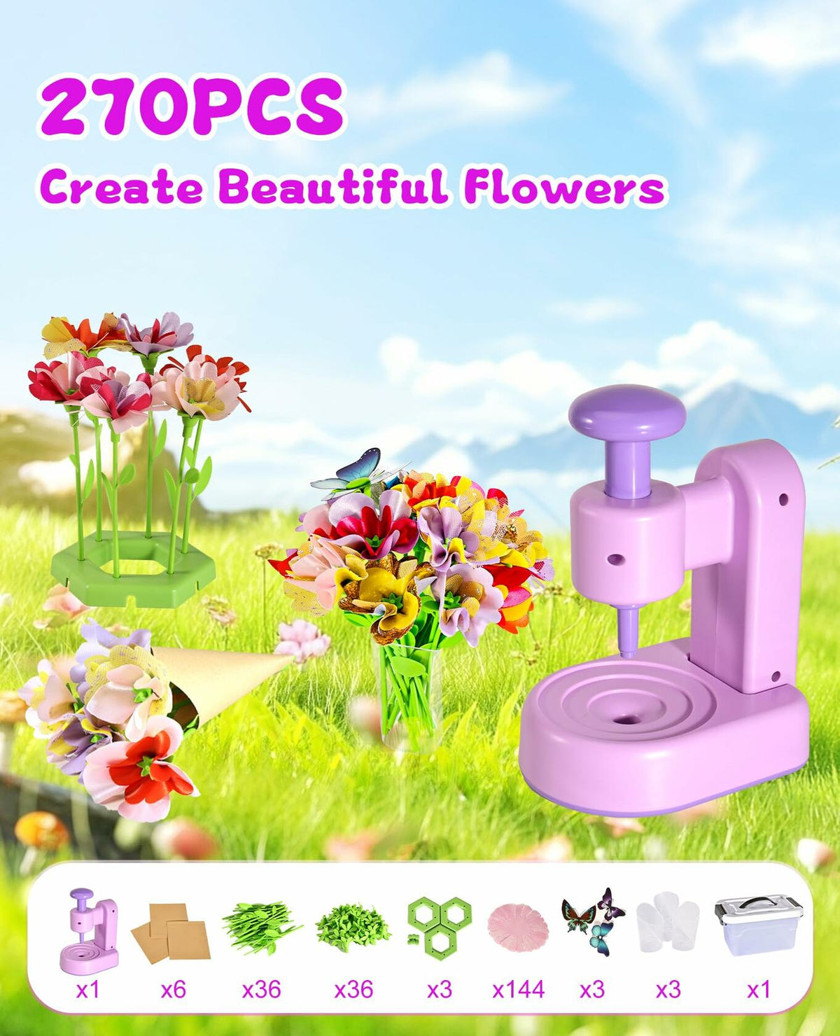 Kit de manualidades de ramos de flores de tela Maylatte para niñas de 4 a 8 años con caja
