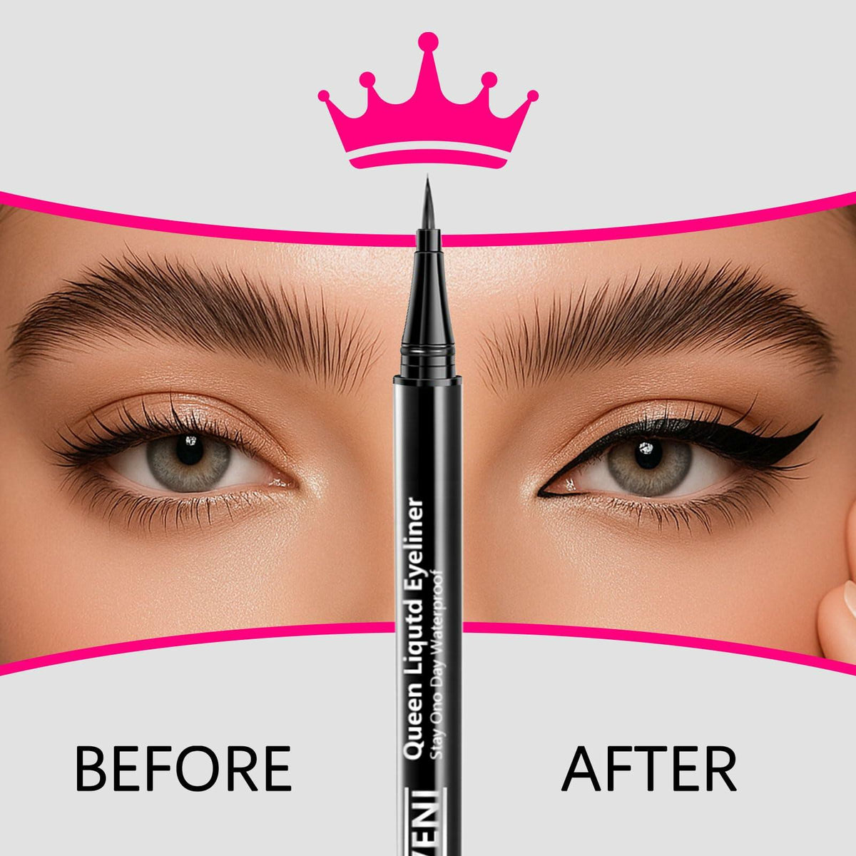 Delineador de ojos líquido impermeable QueenDairy, punta de pincel fino, negro intenso, 1 fl oz, 01#