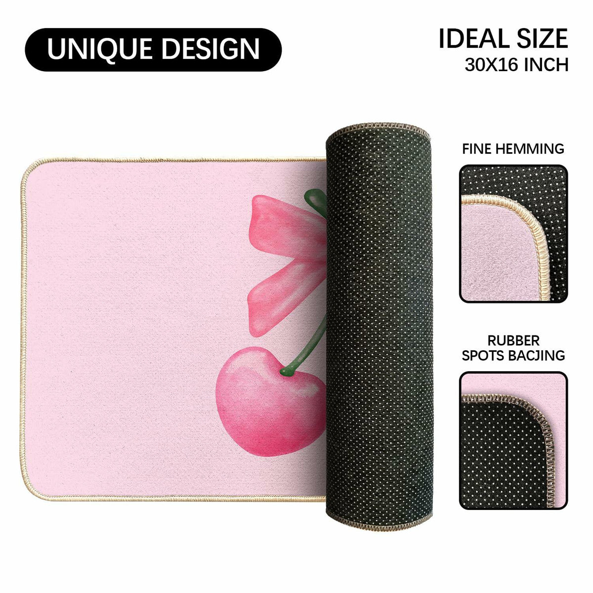 Felpudo de bienvenida rosa ETYZE para puerta principal interior con lazo de cereza, 30x16 pulgadas, poliéster