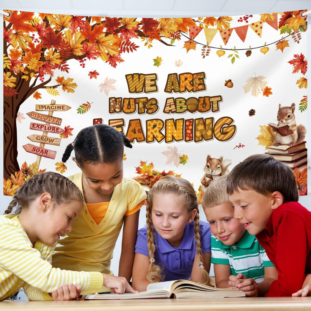 Fondo MEHOFOND "Fall in Love with Learning" otoño calabaza arce 6x3.6 pies naranja