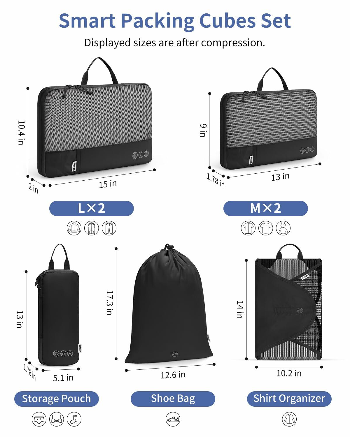 WANDF Juego de 7 organizadores de equipaje con cubos de compresión para viaje, color caqui, tamaño grande