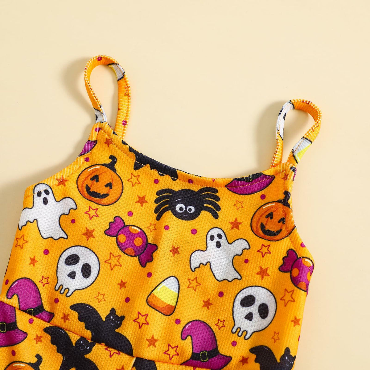 Mameluco de calabaza y araña de Halloween para niñas pequeñas Guodeunh, color naranja, talla 4-5T
