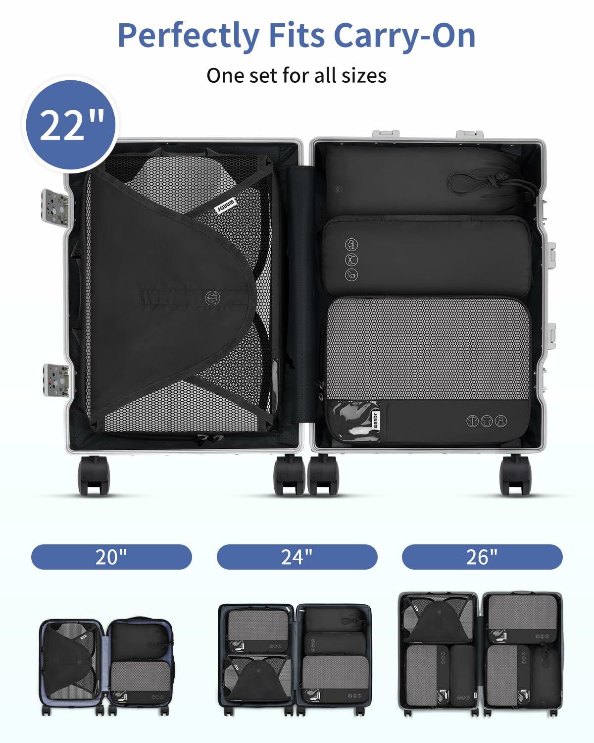 WANDF Juego de 7 organizadores de equipaje con cubos de compresión para viaje, color caqui, tamaño grande