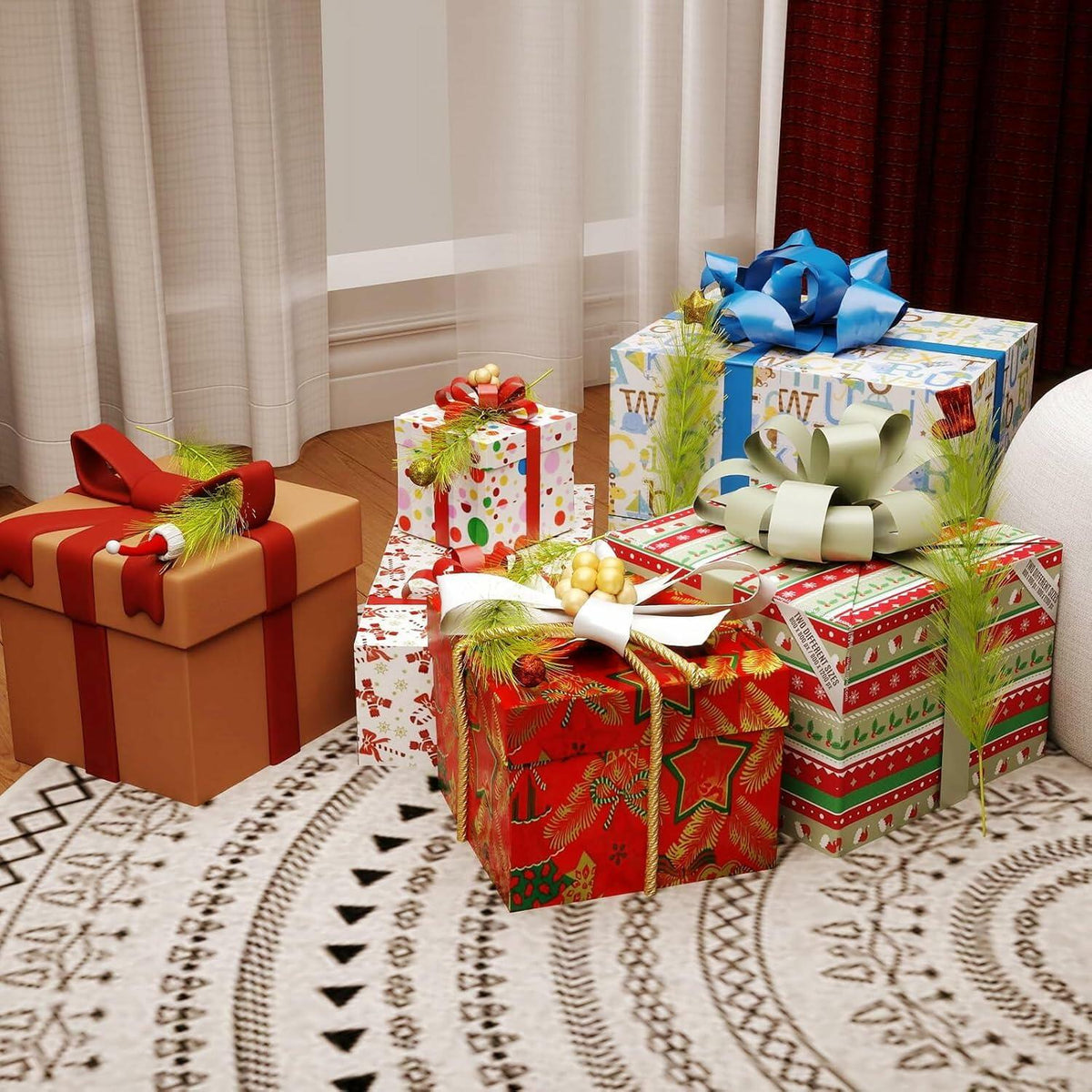 Puntera para árbol de Navidad Petalivebioom de 15.7" con 12 adornos verdes y rojos