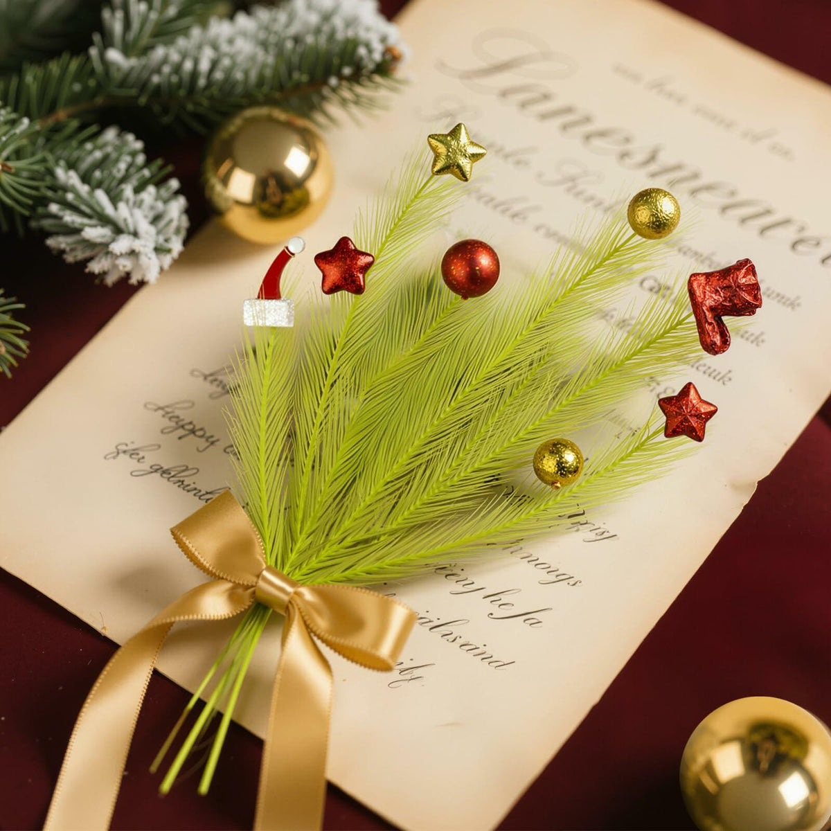Puntera para árbol de Navidad Petalivebioom de 15.7" con 12 adornos verdes y rojos